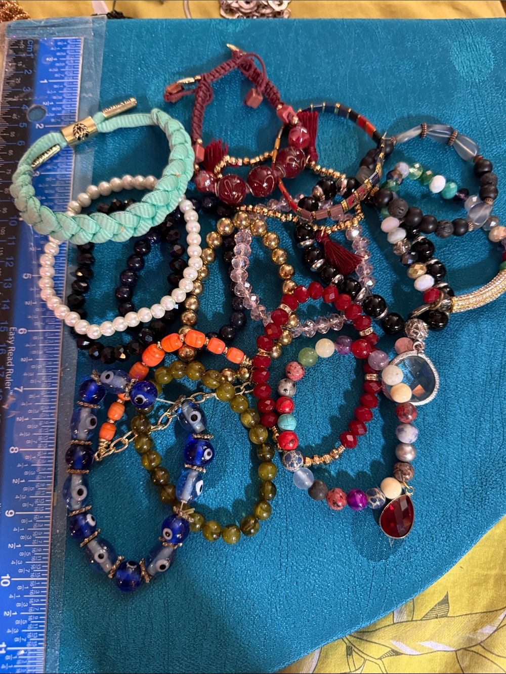 A lot of stretch bracelets
